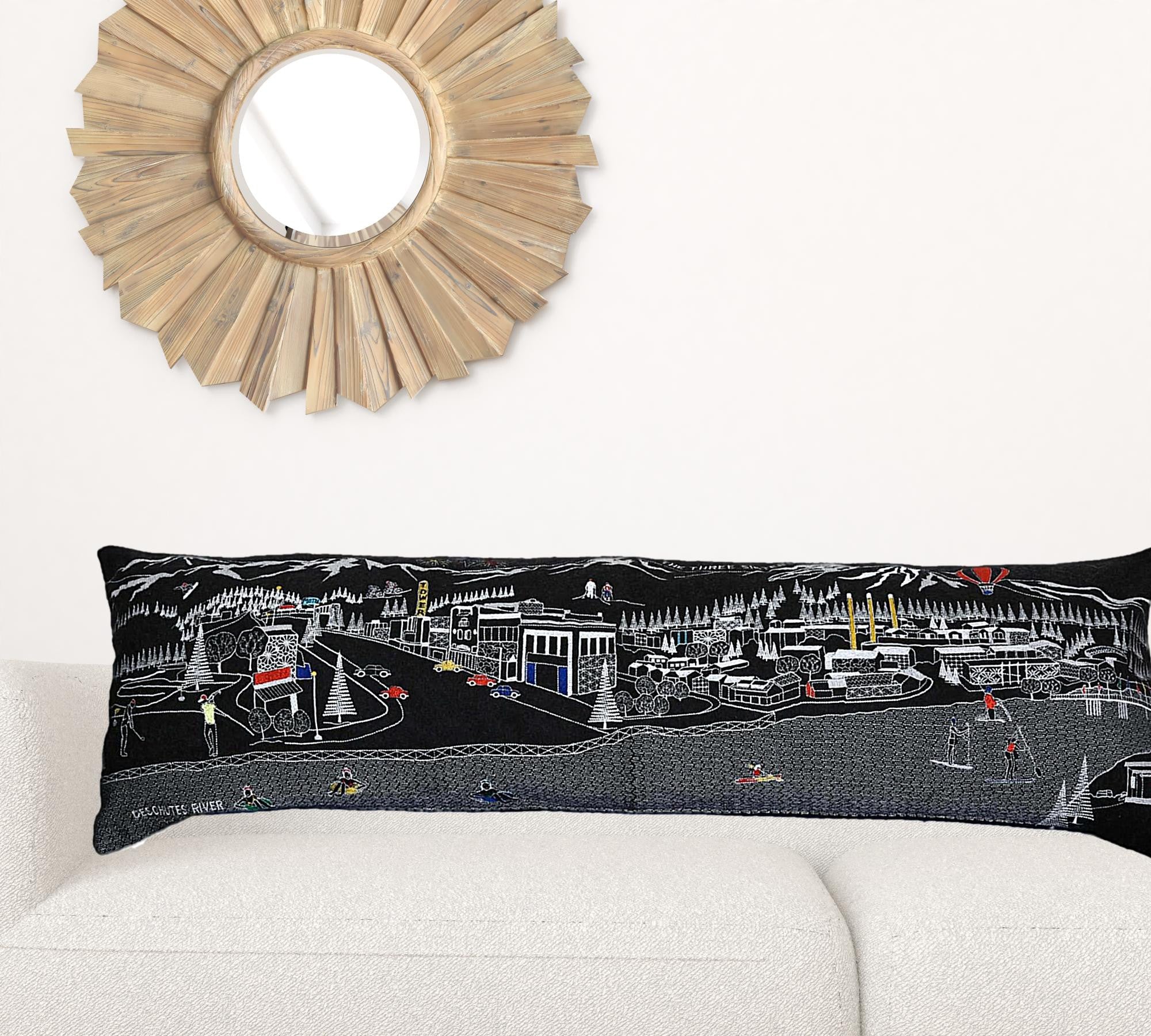 45" Black Bend Nighttime Skyline Lumbar Decorative Pillow