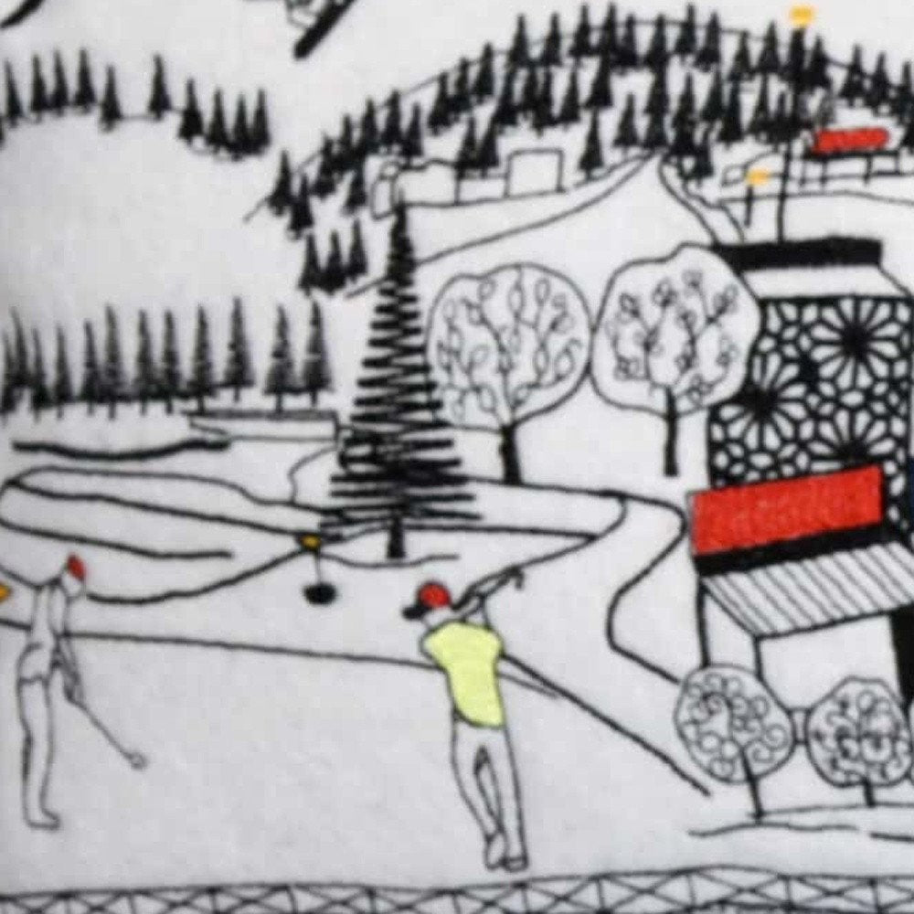 14" X 45" Cream Lumbar Bend Hometown Pride Wool Throw Pillow with Embroidery