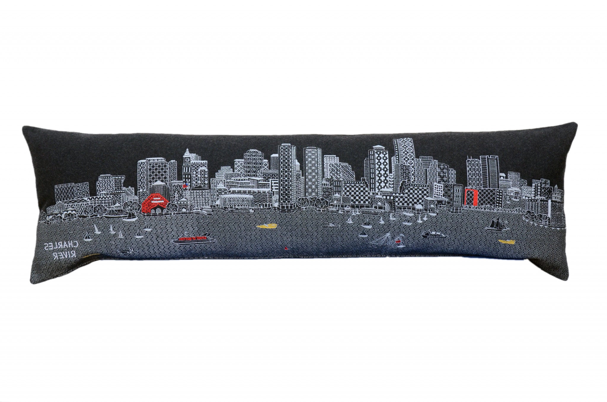 45" Black Boston Nighttime Skyline Lumbar Decorative Pillow