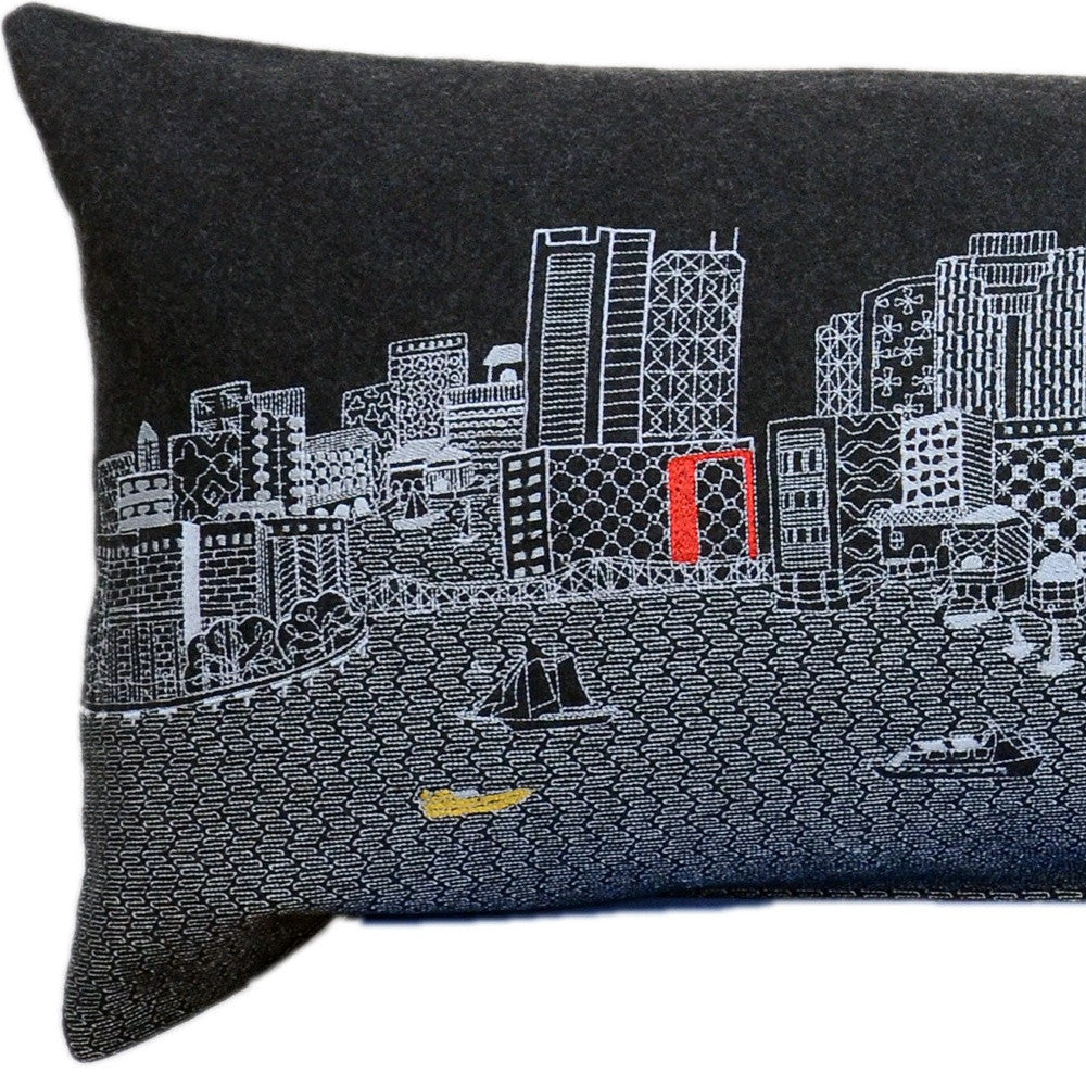 45" Black Boston Nighttime Skyline Lumbar Decorative Pillow