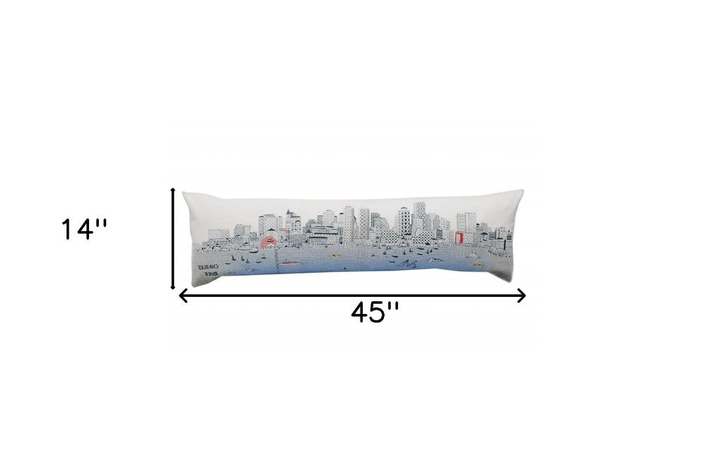 14" X 45" Cream Boston Daylight Skyline Lumbar Decorative Pillow