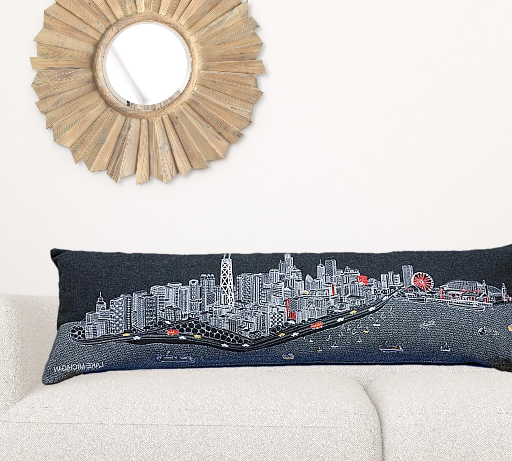 46" Black Chicago Nighttime Skyline Lumbar Decorative Pillow