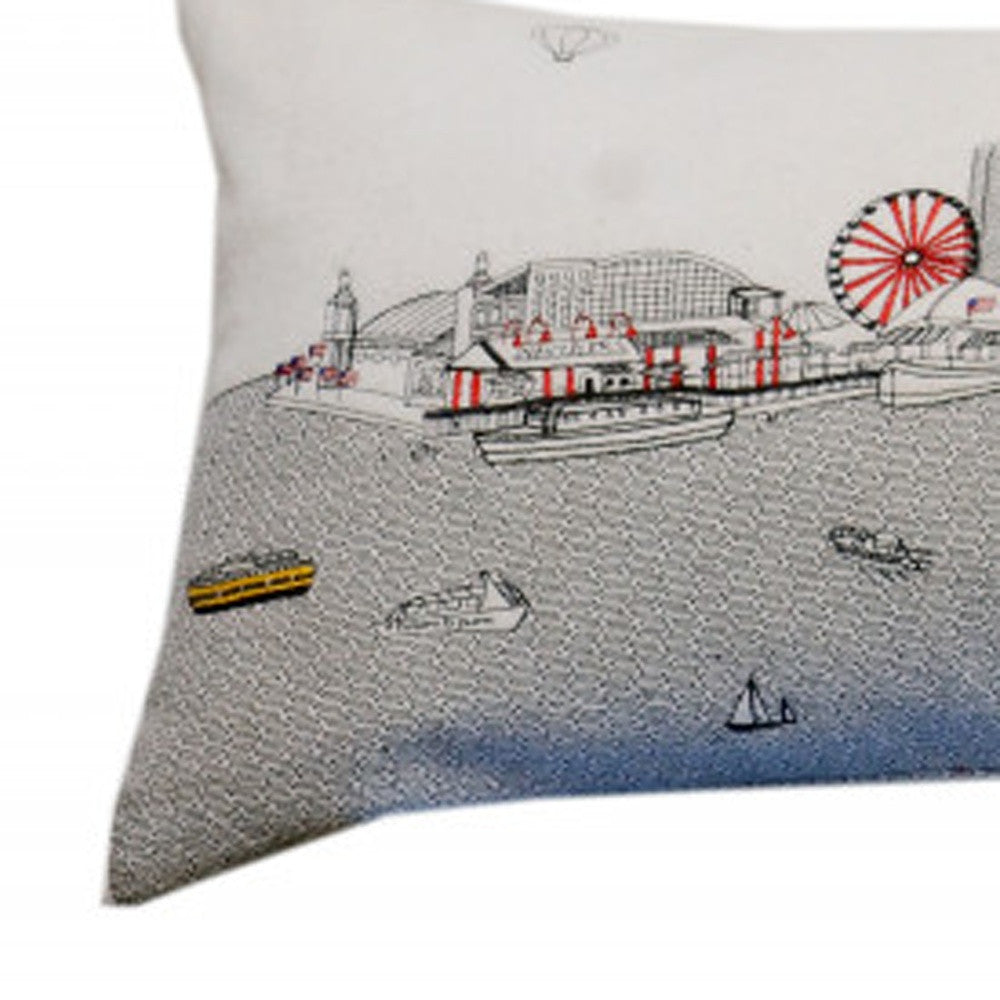 14" X 45" Cream Lumbar Chicago Daylight Skyline Lumbar Decorative Pillow