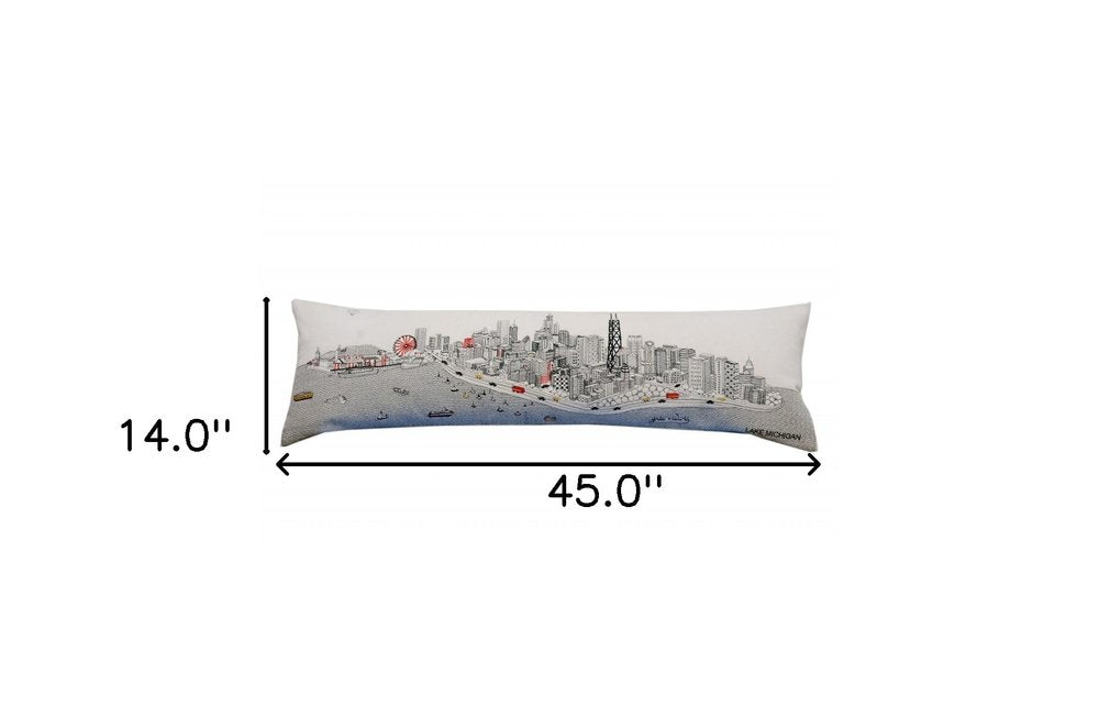 14" X 45" Cream Lumbar Chicago Daylight Skyline Lumbar Decorative Pillow