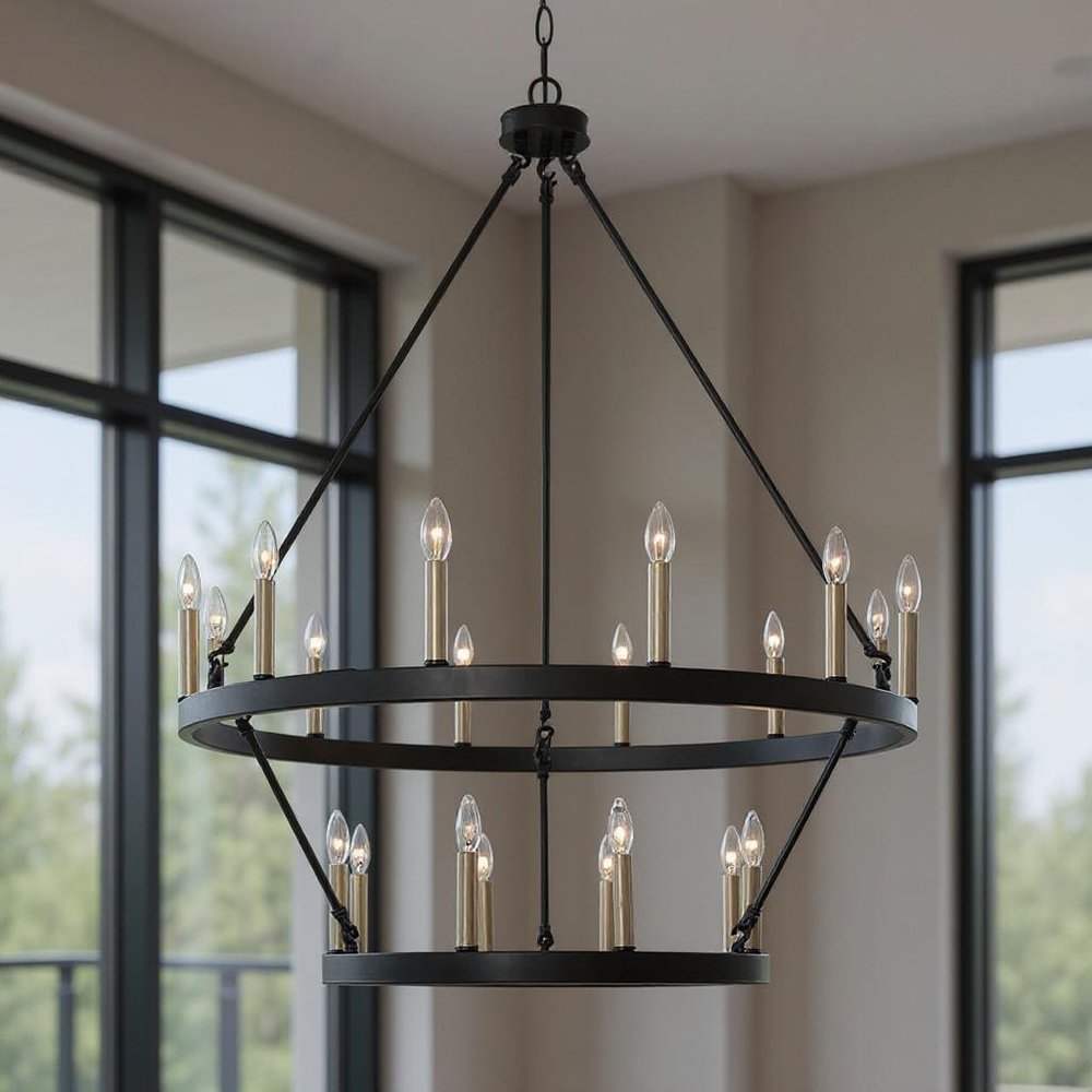 Black Candle Style Multi Light Metal Dimmable Chandelier
