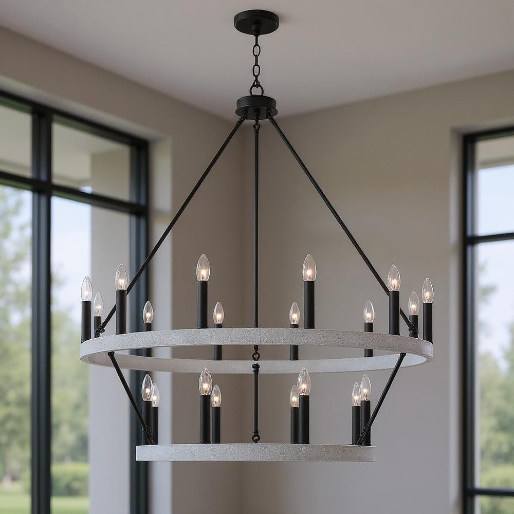 Black And White Candle Style Multi Light Metal Dimmable Chandelier
