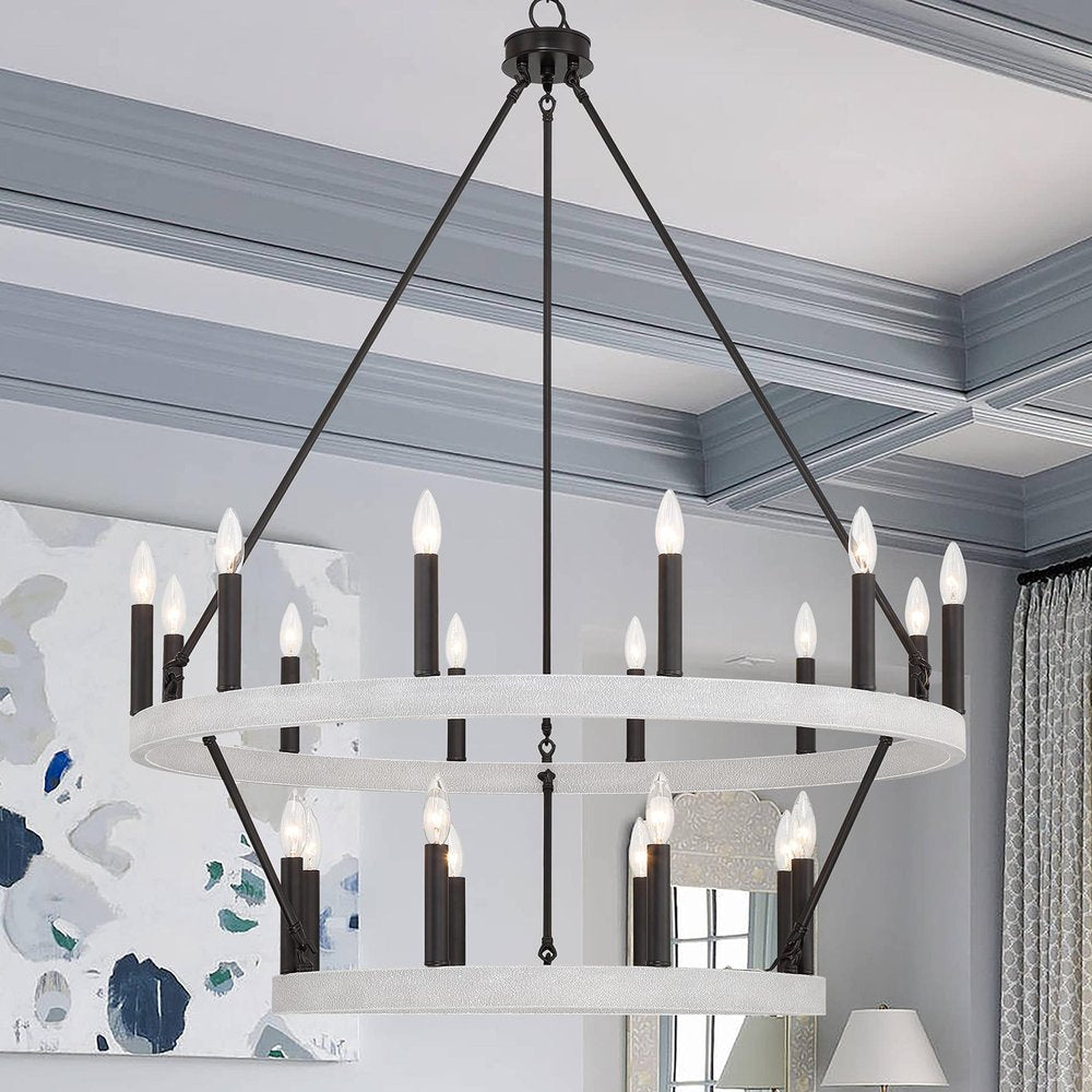 Black And White Candle Style Multi Light Metal Dimmable Chandelier