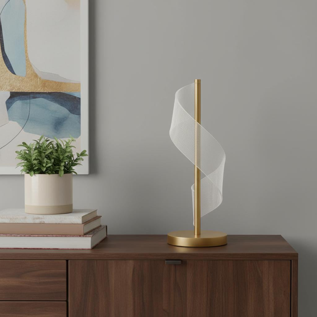 19" Wave Swirl Acrylic Led Brushed Gold Table Lamp Gold Table Lamp