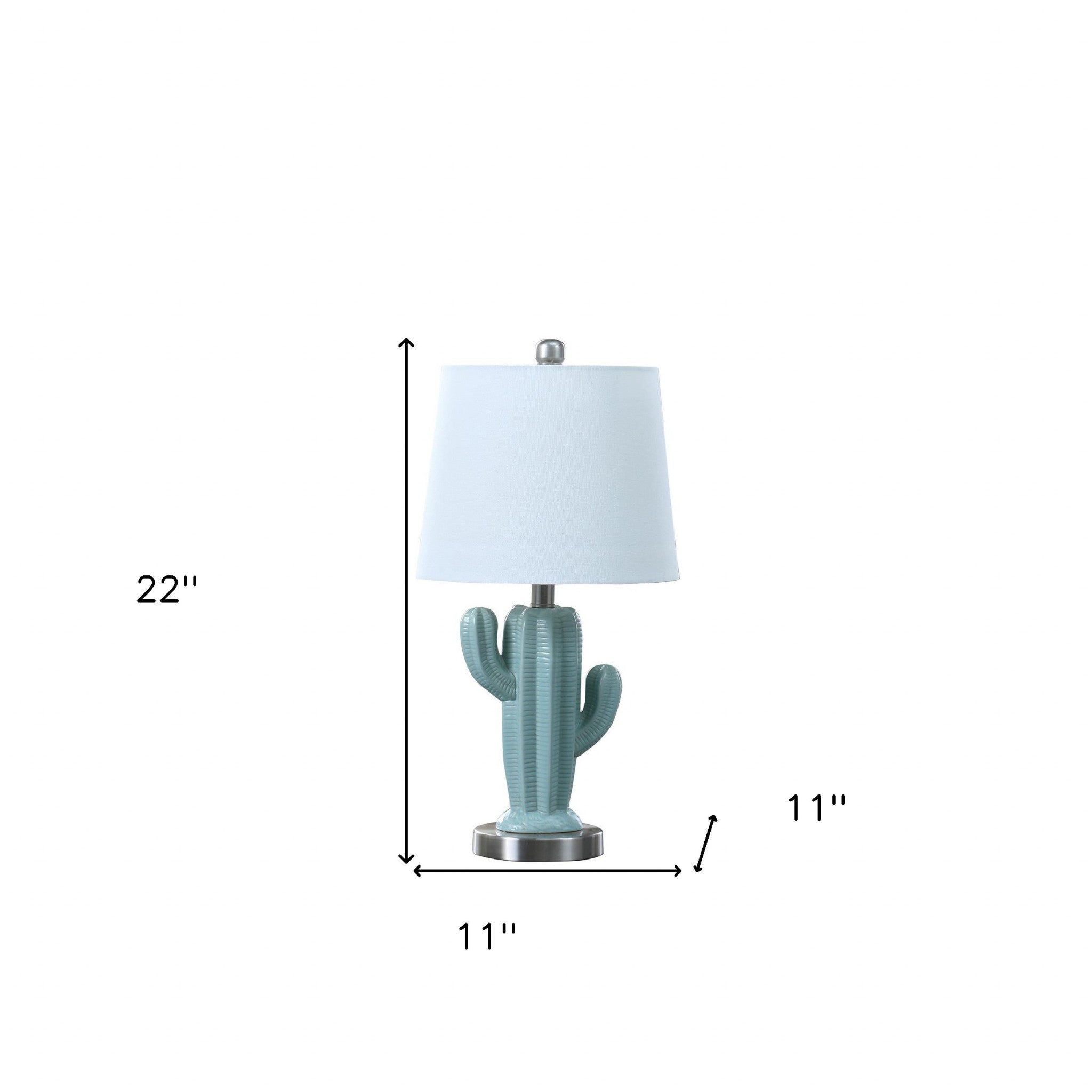 22" Pale Blue Green Ceramic Cactus Table Lamp With White Shade