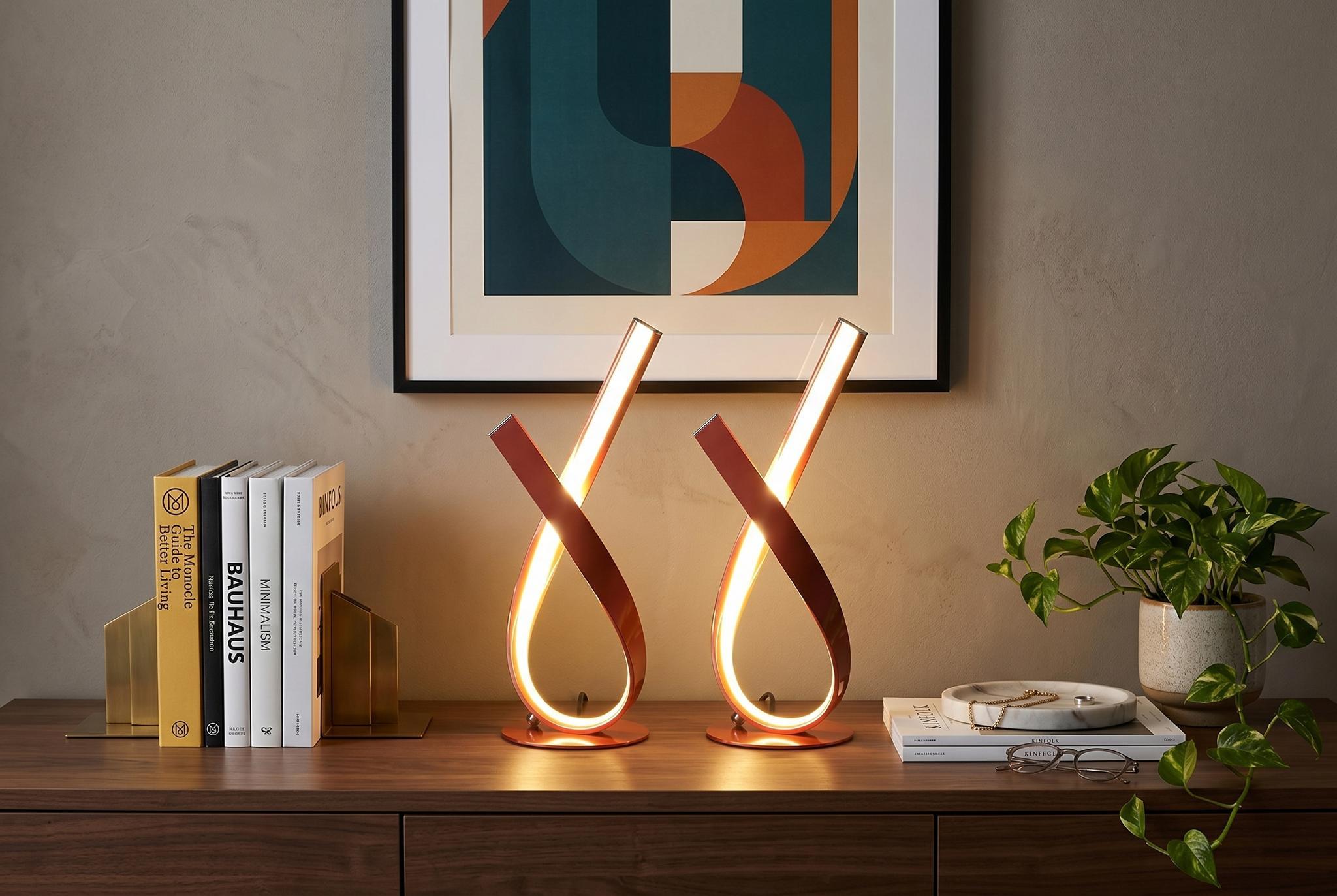 17" Red Modern Abstract Ribbons Table Lamp