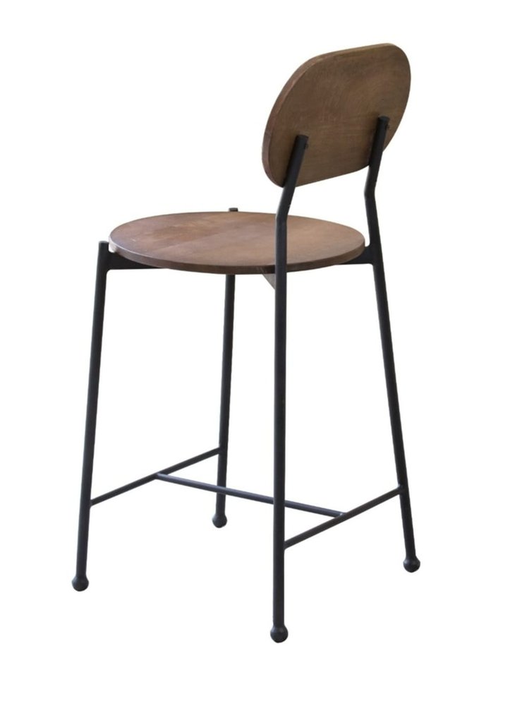 25" Brown And Black Solid Wood And Iron Low Back Bar Height Bar Chair