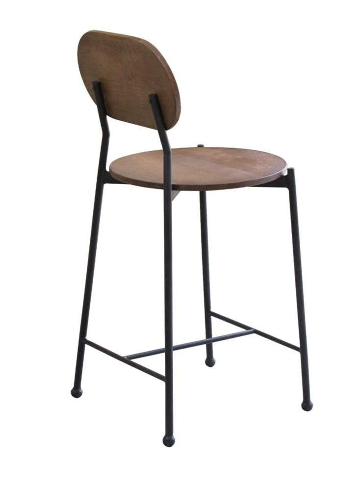 25" Brown And Black Solid Wood And Iron Low Back Bar Height Bar Chair