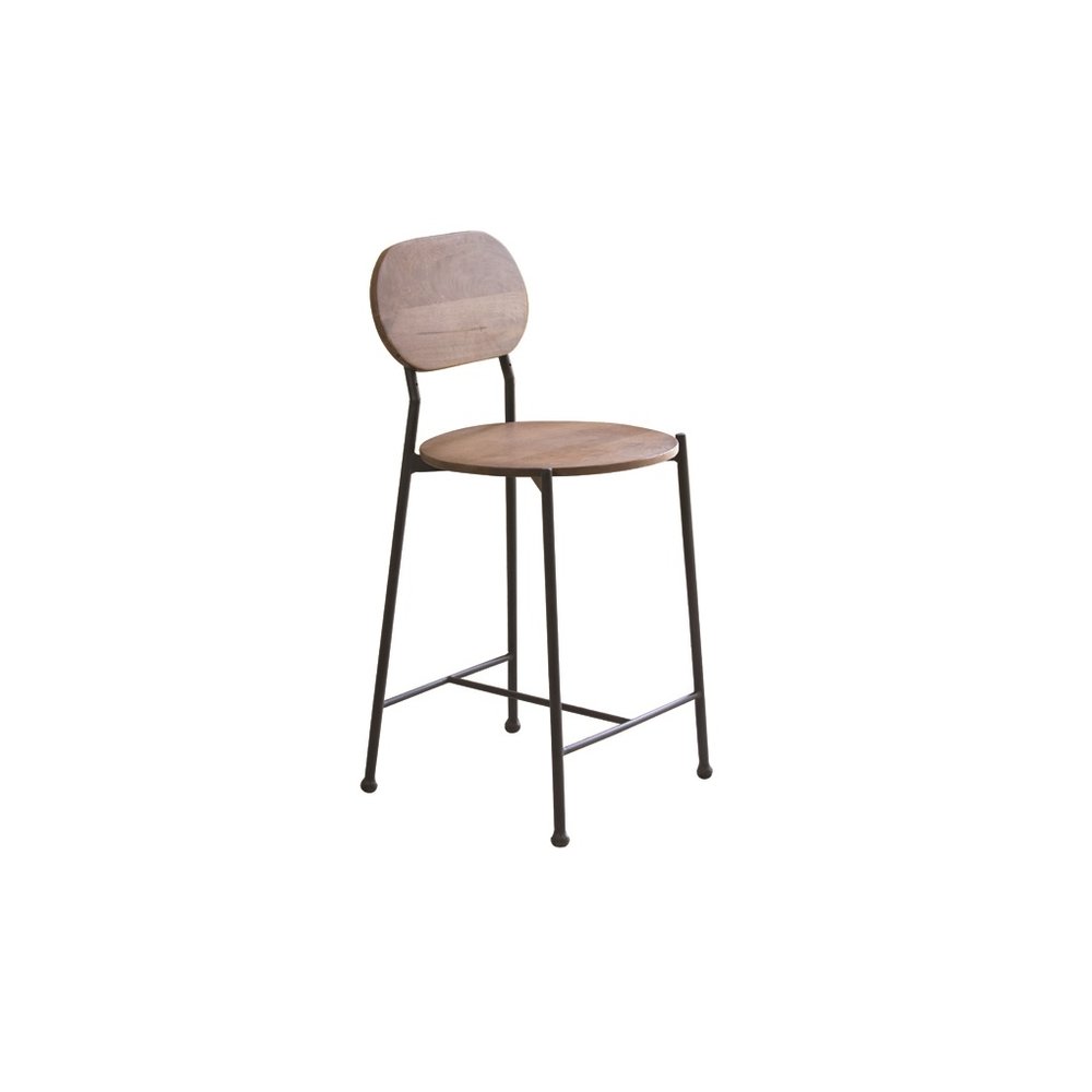 25" Brown And Black Solid Wood And Iron Low Back Bar Height Bar Chair