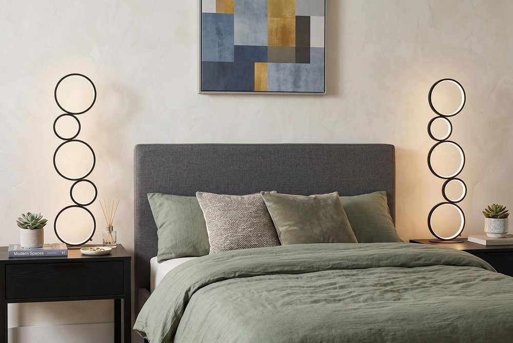 39" Black Metal Five Circle Geometric Sculpture LED Table Lamp