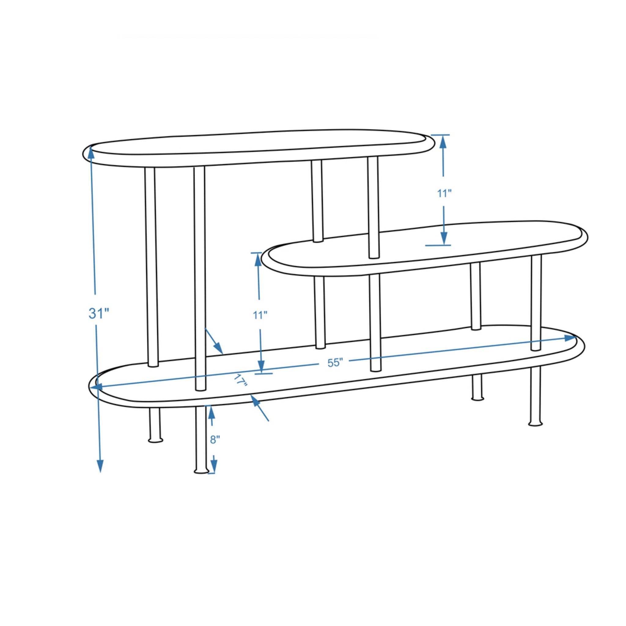 25 White And Gray Iron and Solid Wood Three Tier Bookcase