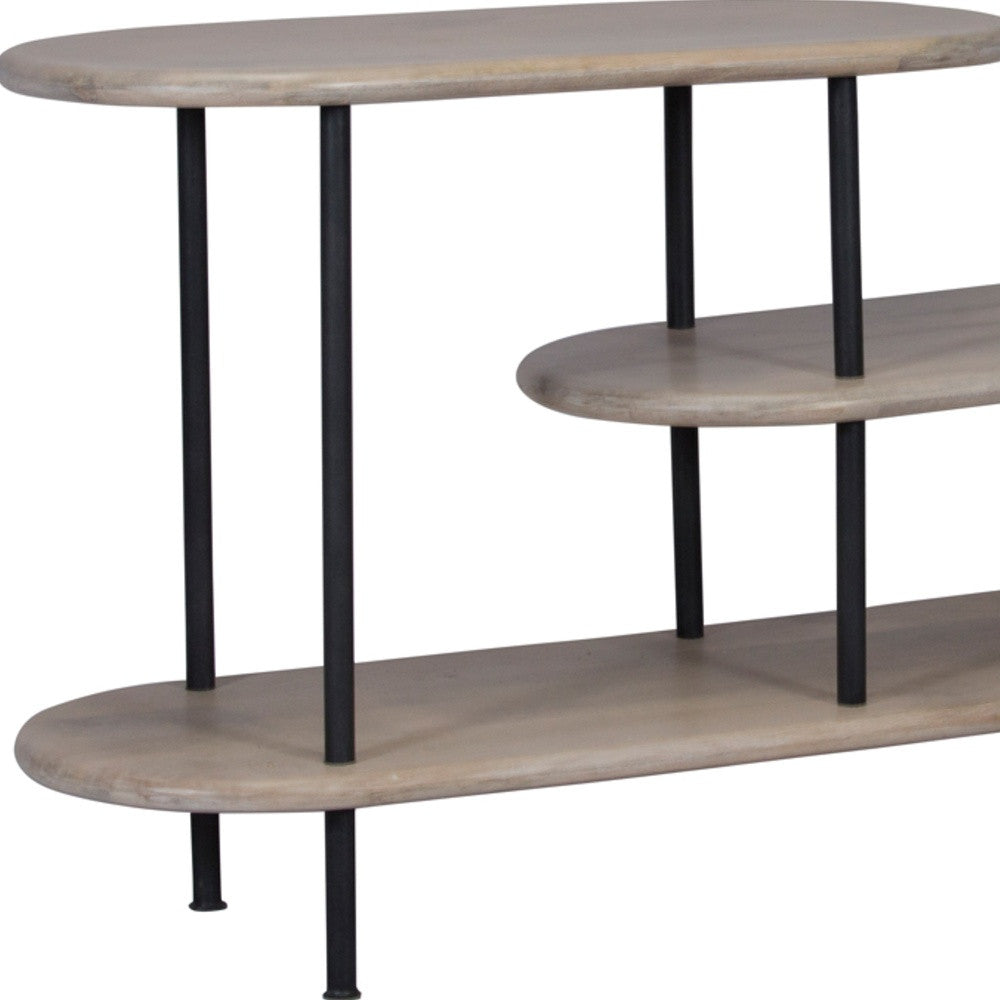 31" Iron and Solid Wood Three Tier Bookcase