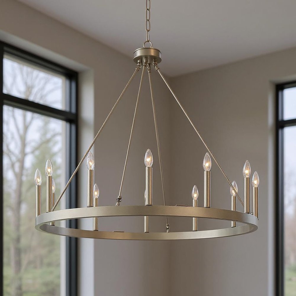 Silver Candle Style Twelve Light Metal Dimmable Chandelier