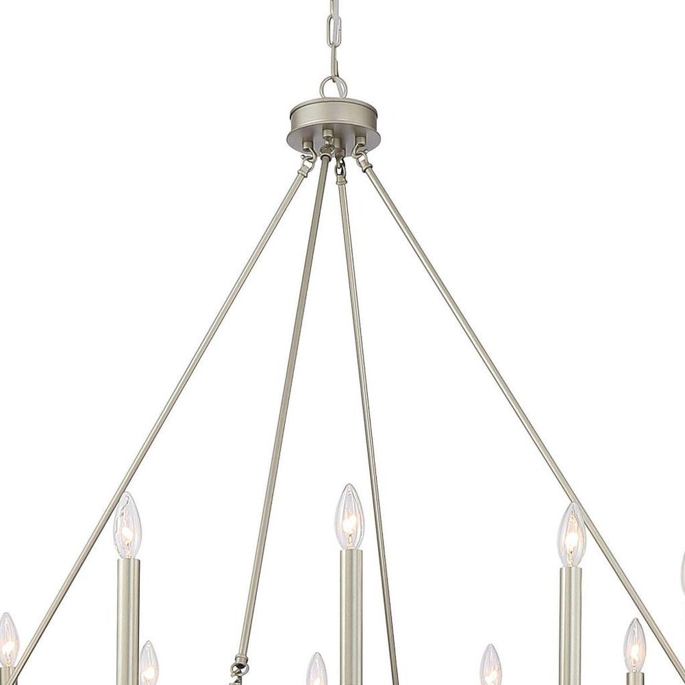 Silver Candle Style Twelve Light Metal Dimmable Chandelier