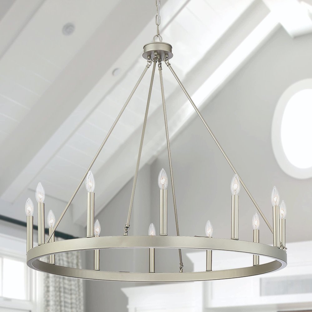 Silver Candle Style Twelve Light Metal Dimmable Chandelier
