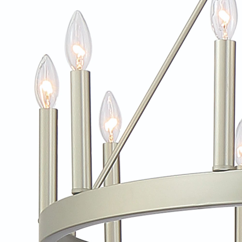 Silver Candle Style Twelve Light Metal Dimmable Chandelier