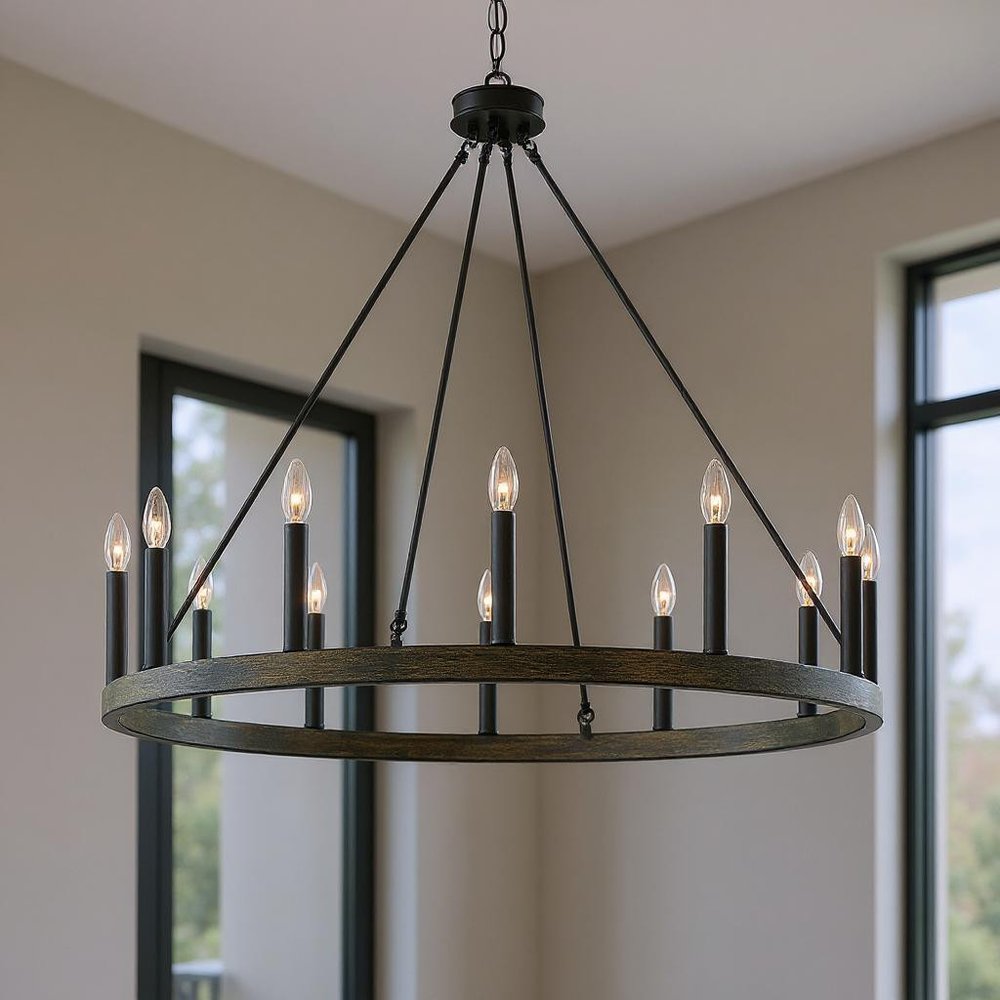 Black Candle Style Twelve Light Metal Dimmable Chandelier