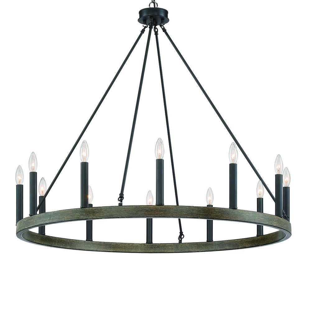 Black Candle Style Twelve Light Metal Dimmable Chandelier