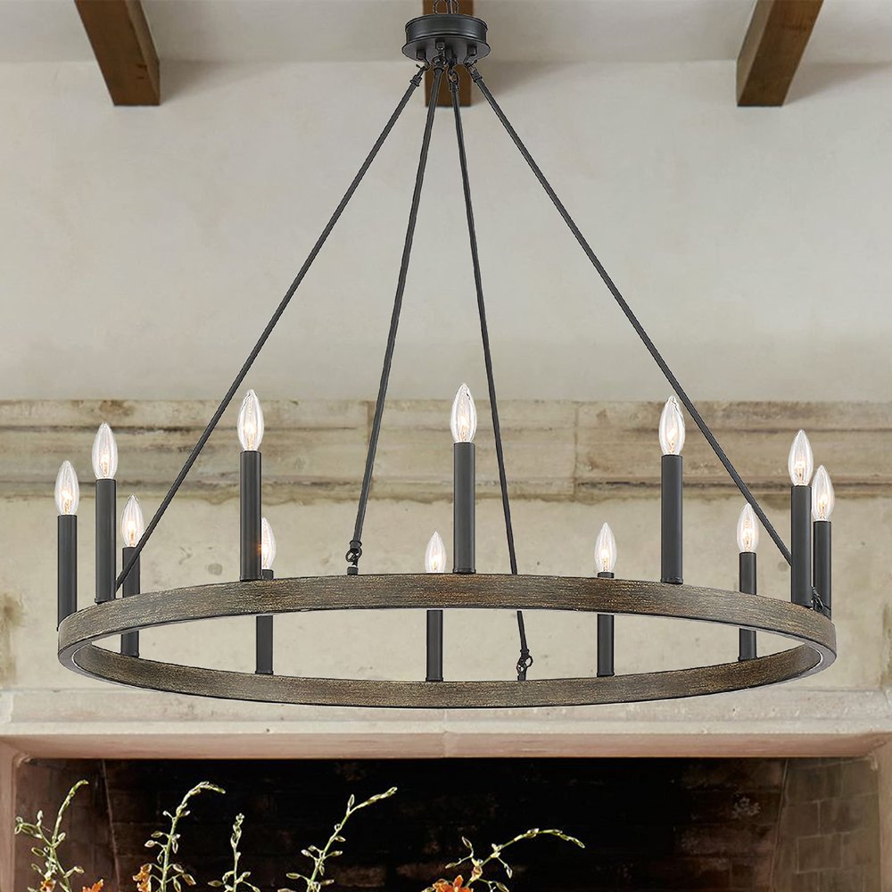 Black Candle Style Twelve Light Metal Dimmable Chandelier