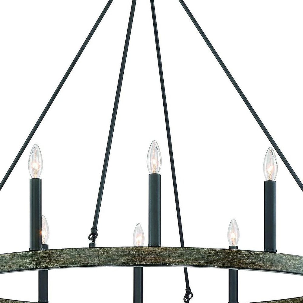 Black Candle Style Twelve Light Metal Dimmable Chandelier