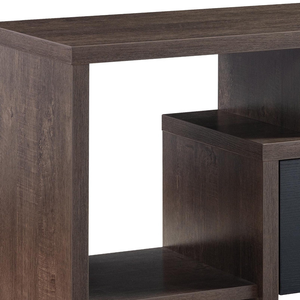60" Walnut Oak And Black Manufactured Wood Cabinet Enclosed Storage TV Stand