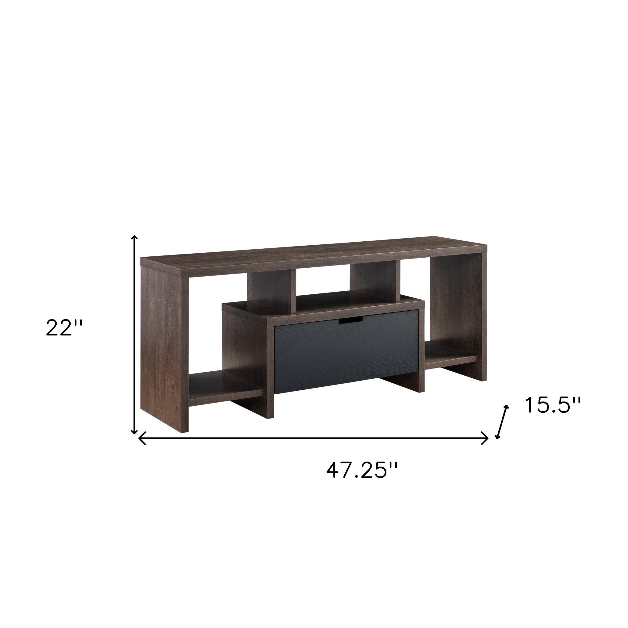 47" Walnut Oak And Black Manufactured Wood Cabinet Enclosed Storage TV Stand