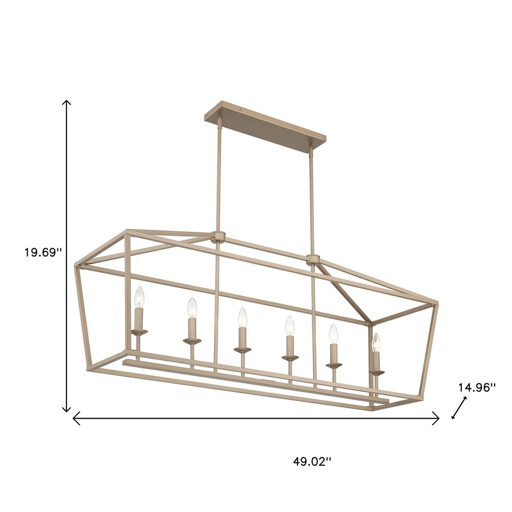 Brass Candle Style Six Light Metal Dimmable Chandelier
