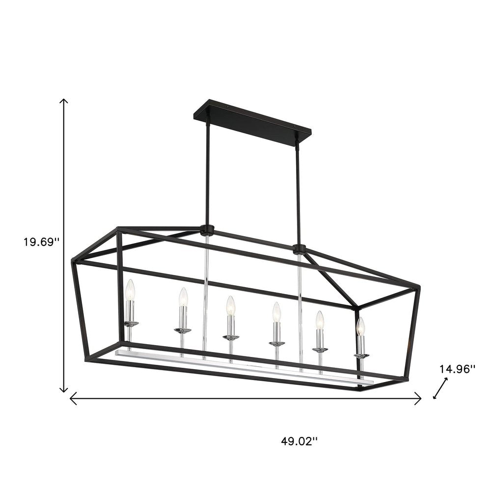 Black Candle Style Six Light Metal Dimmable Chandelier