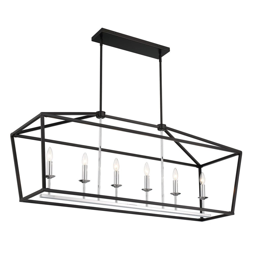 Black Candle Style Six Light Metal Dimmable Chandelier