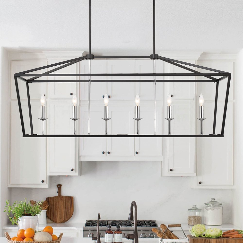 Black Candle Style Six Light Metal Dimmable Chandelier