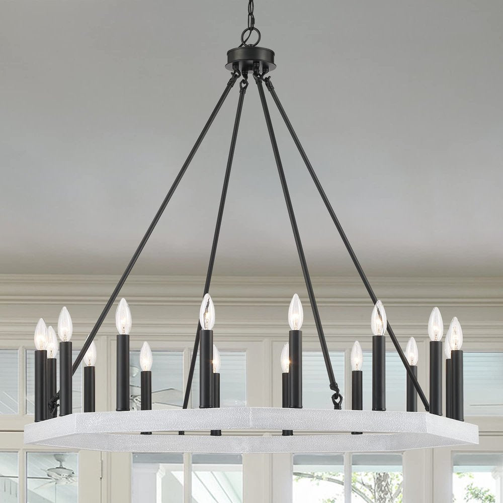 Black And White Candle Style Multi Light Metal Dimmable Chandelier