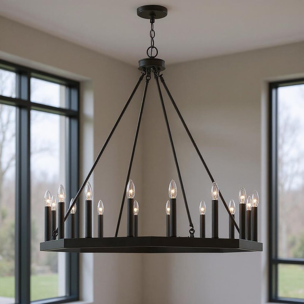 Black Candle Style Multi Light Metal Dimmable Chandelier