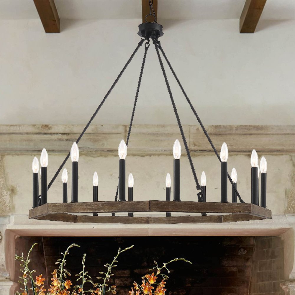 Brown And Black Candle Style Multi Light Metal Dimmable Chandelier