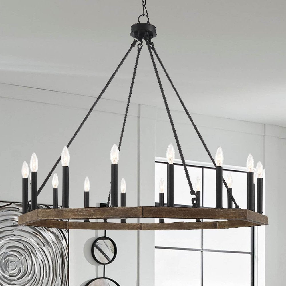 Brown And Black Candle Style Multi Light Metal Dimmable Chandelier
