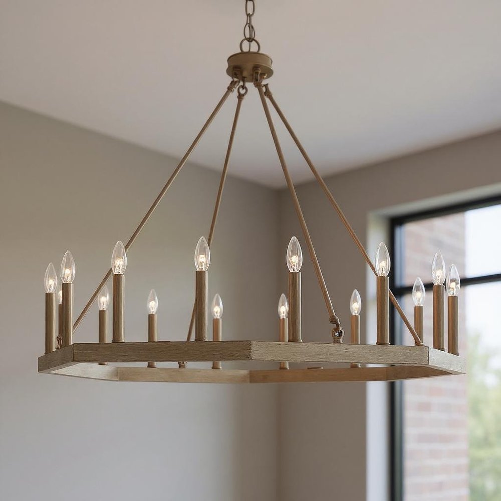 Brass Candle Style Multi Light Metal Dimmable Flush Chandelier