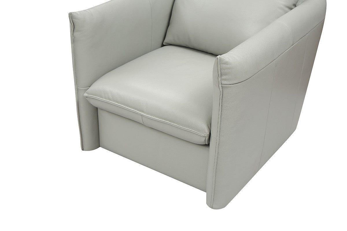 36" Gray And Silver Genuine Leather Swivel Lounge Chair