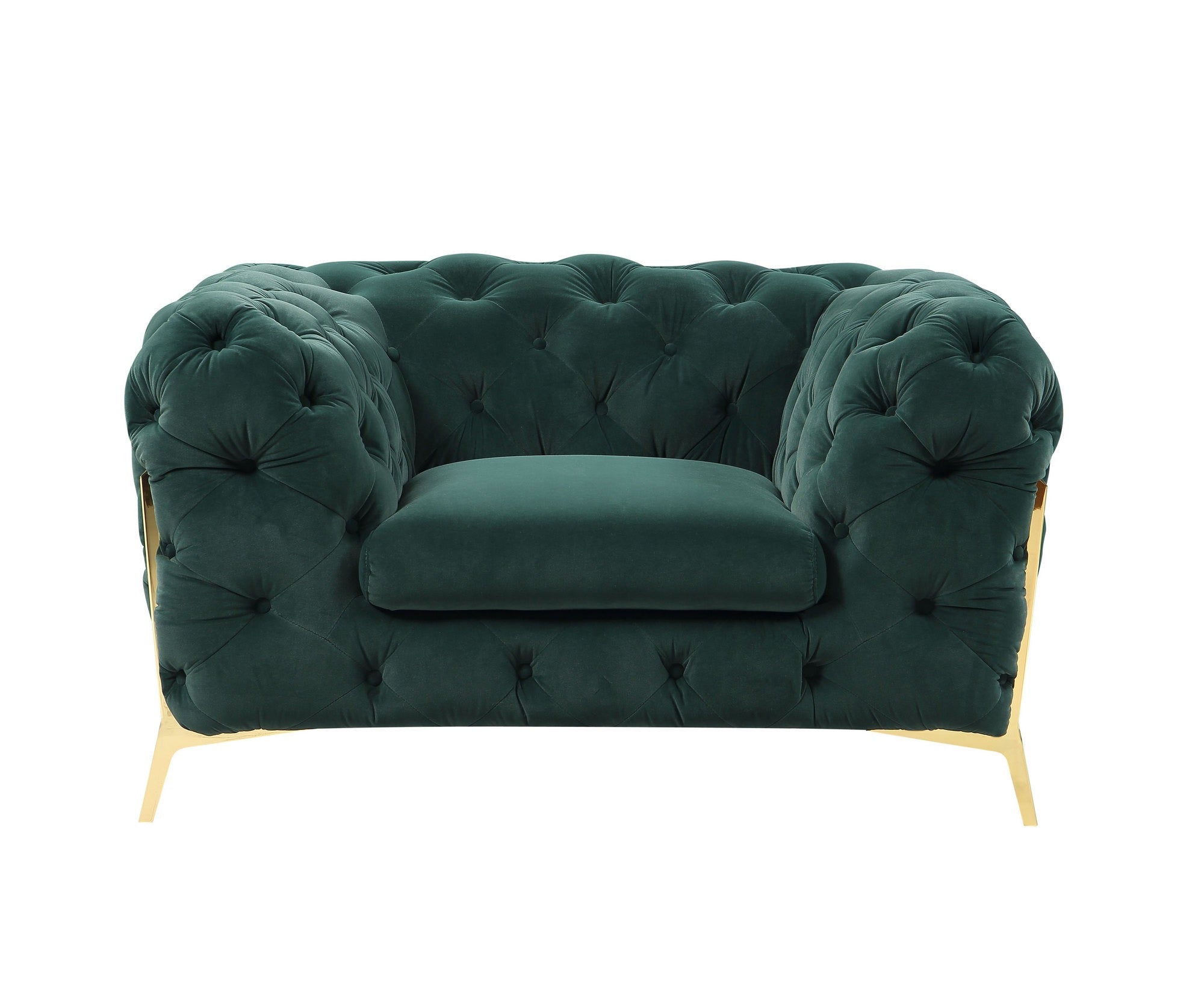 50" Green And Gold Velvet Tufted Club Chair