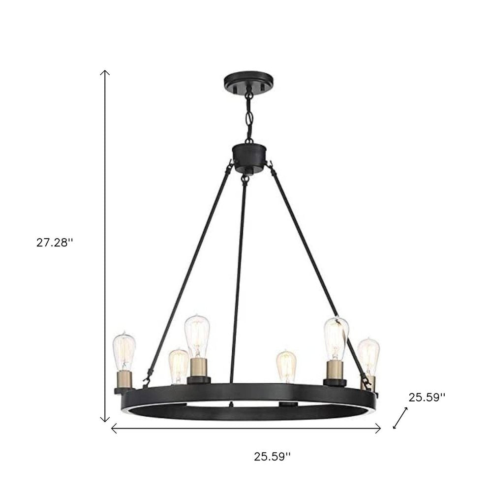 Black And Gold Candle Style Six Light Metal Dimmable Chandelier