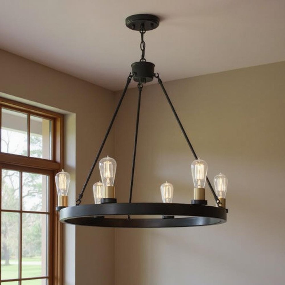 Black And Gold Candle Style Six Light Metal Dimmable Chandelier