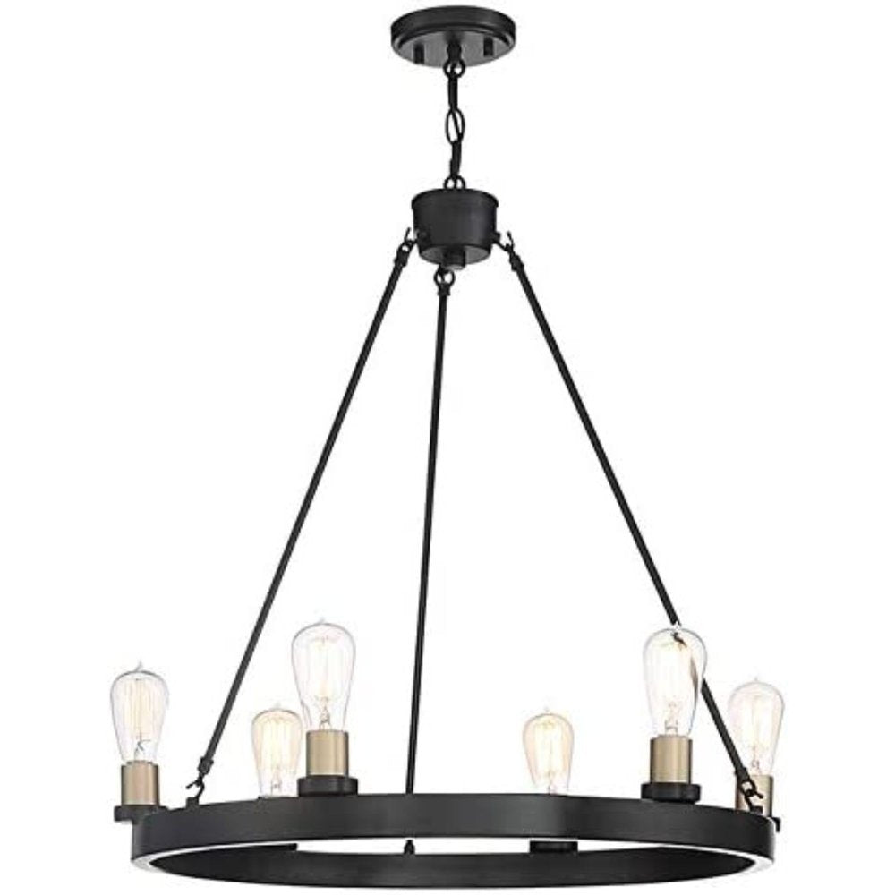 Black And Gold Candle Style Six Light Metal Dimmable Chandelier
