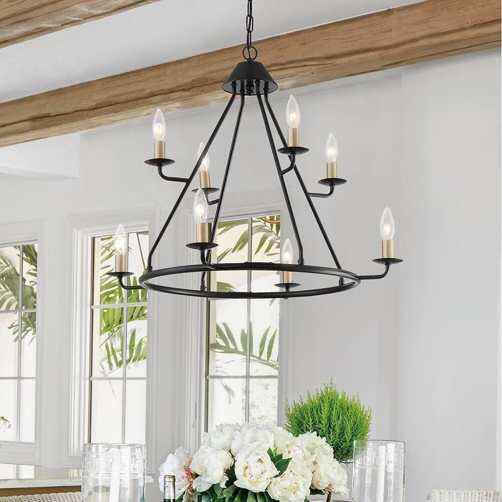 Black And Gold Candle Style Eight Light Metal Dimmable Chandelier