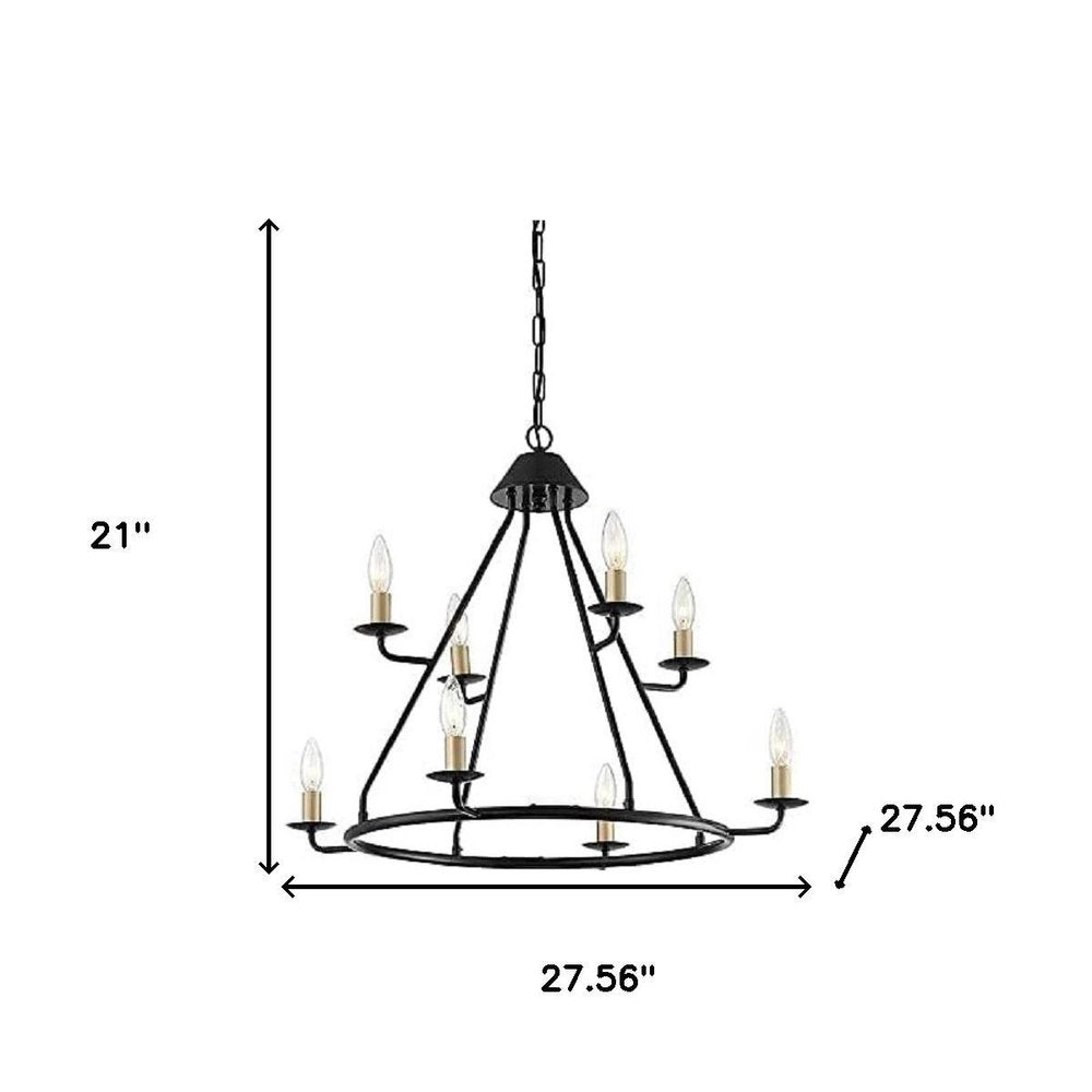 Black And Gold Candle Style Eight Light Metal Dimmable Chandelier