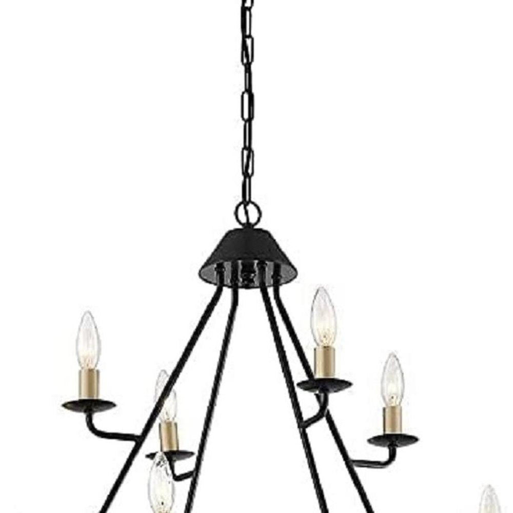 Black And Gold Candle Style Eight Light Metal Dimmable Chandelier