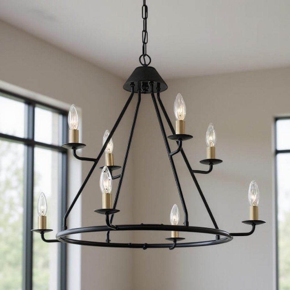 Black And Gold Candle Style Eight Light Metal Dimmable Chandelier