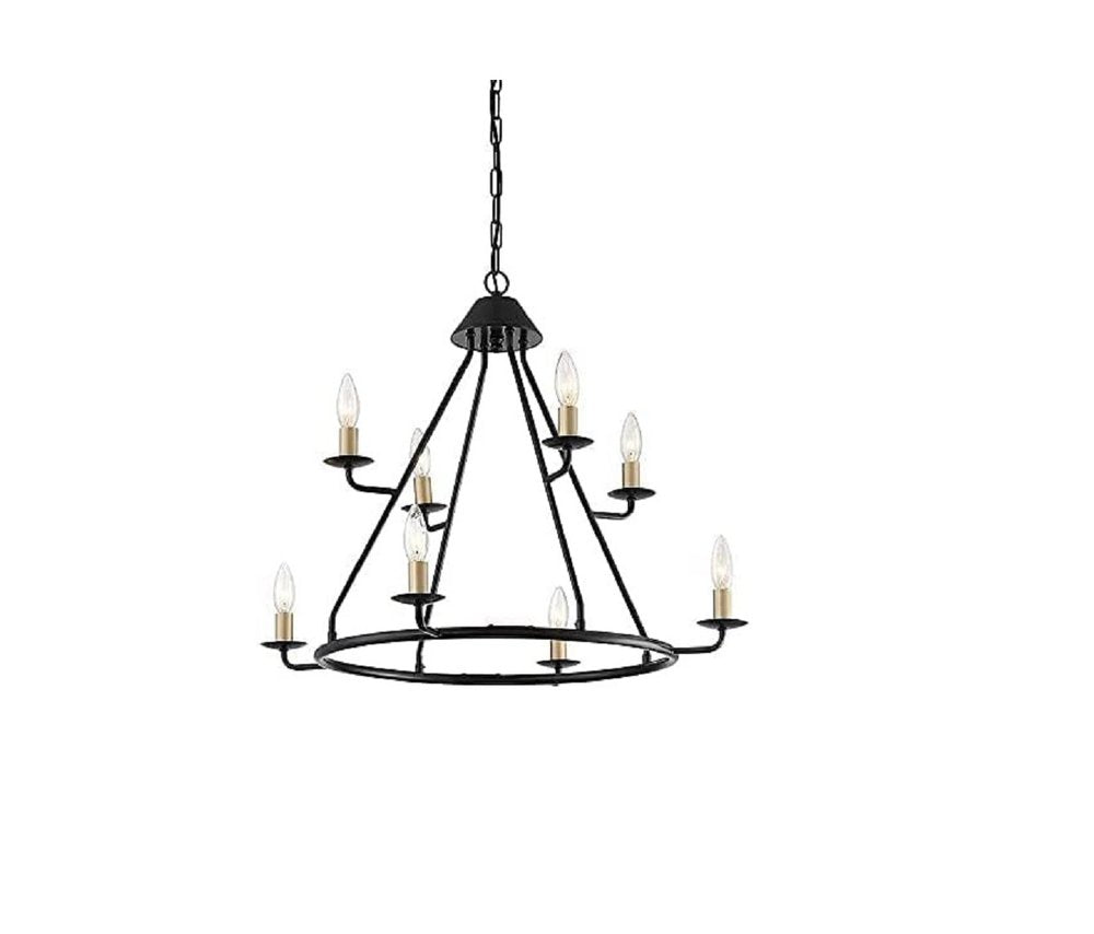 Black And Gold Candle Style Eight Light Metal Dimmable Chandelier