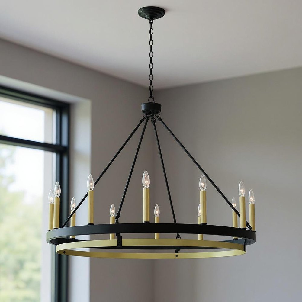 Black Candle Style Twelve Light Metal Dimmable Chandelier